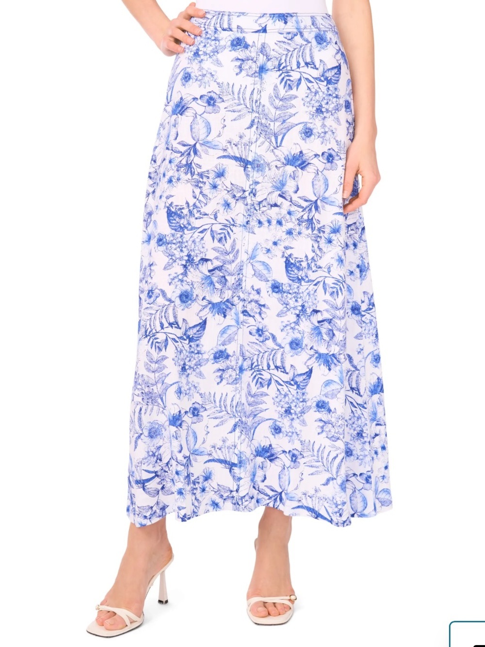CeCe Blue and White Floral Maxi Skirt